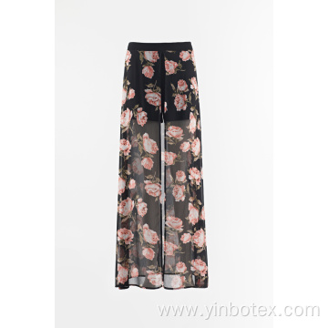 Chiffon print wide trousers